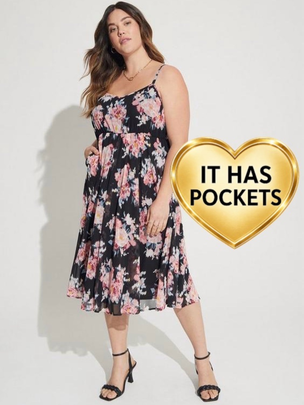 TORRID Floral Black Midi Sundress with Pockets | 1X